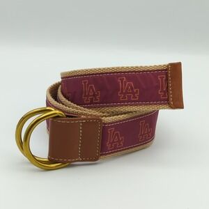 Barrington LA Logo D-Ring Canvas Leather Belt Womens S/M Maroon Gold